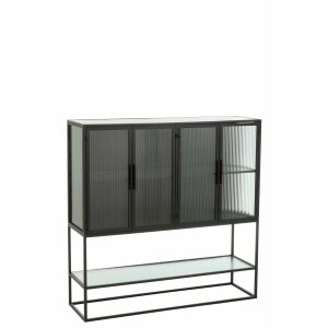 CLOSET ON FRAME 4 DOORS METAL/GLASS BLACK