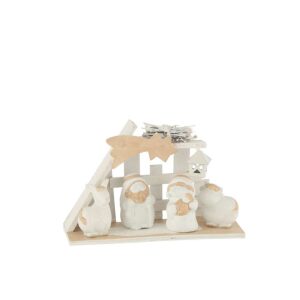 NATIVITY SCENE WOOD/POLY WHITE/BEIGE SMALL