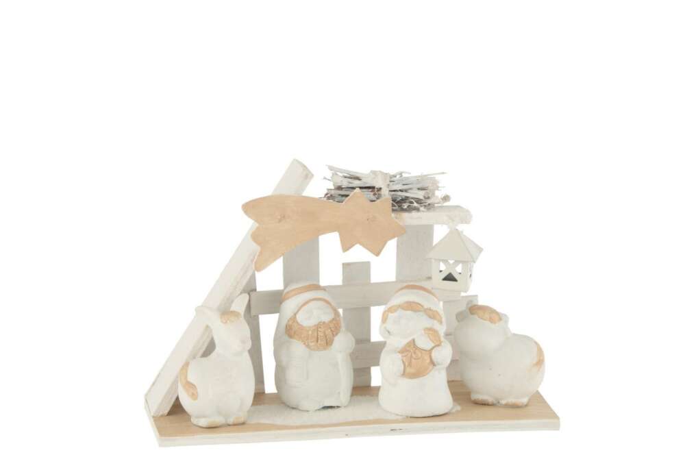 NATIVITY SCENE WOOD/POLY WHITE/BEIGE SMALL
