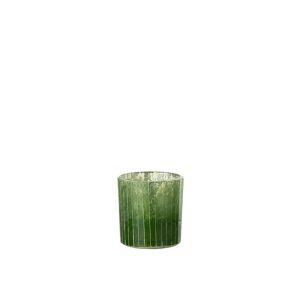 TEALIGHT HOLDER STRIPES GLASS GREEN SMALL