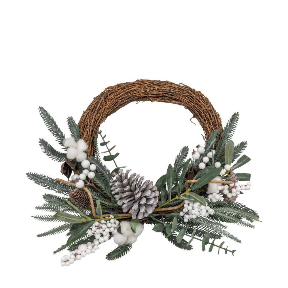 Mixed Pine & Cotton Wreath 450x120x450mm-