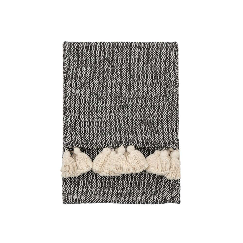 Woven Throw with Tassels Black 1300x1700mm-