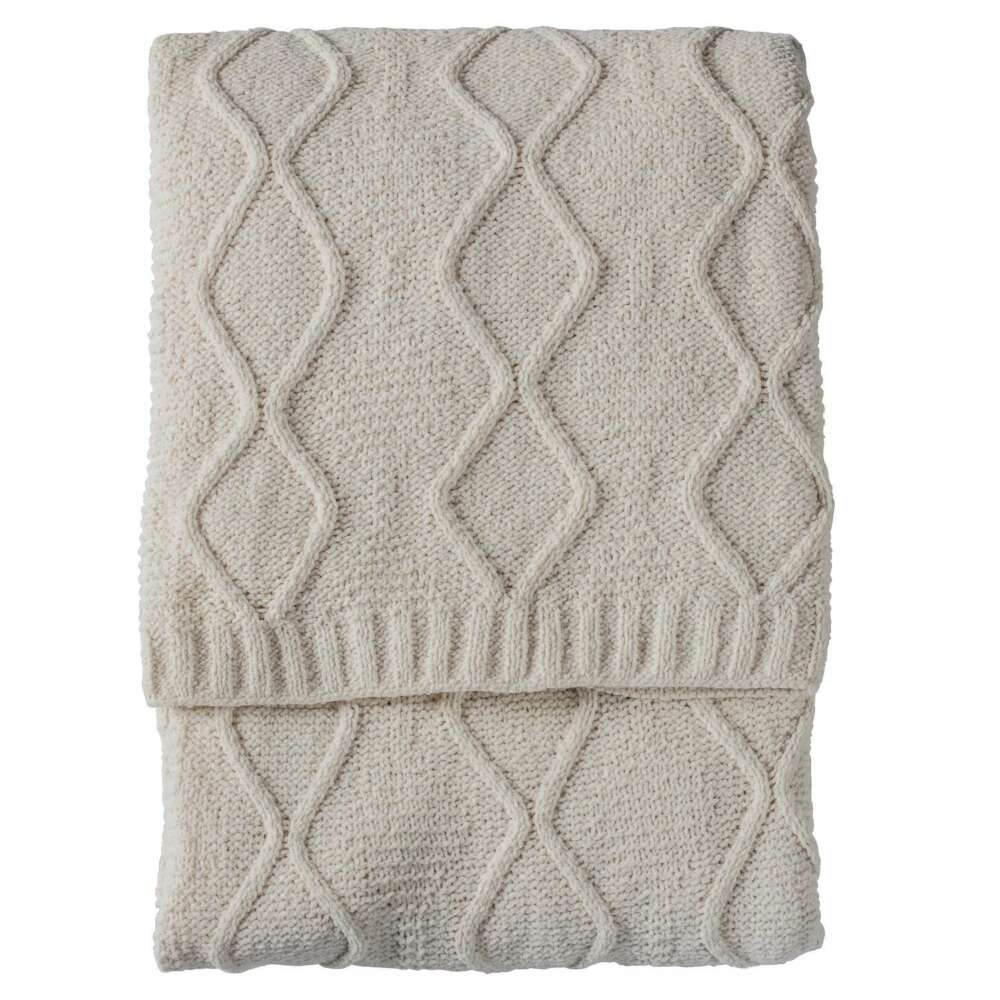 Chenille Knit Cable Throw Cream 1300x1700mm-