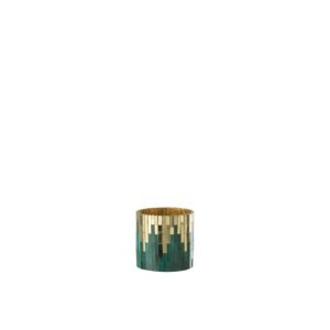 TEALIGHT HOLDER MOSAIC CYLINDER GREEN/GOLD SMALL