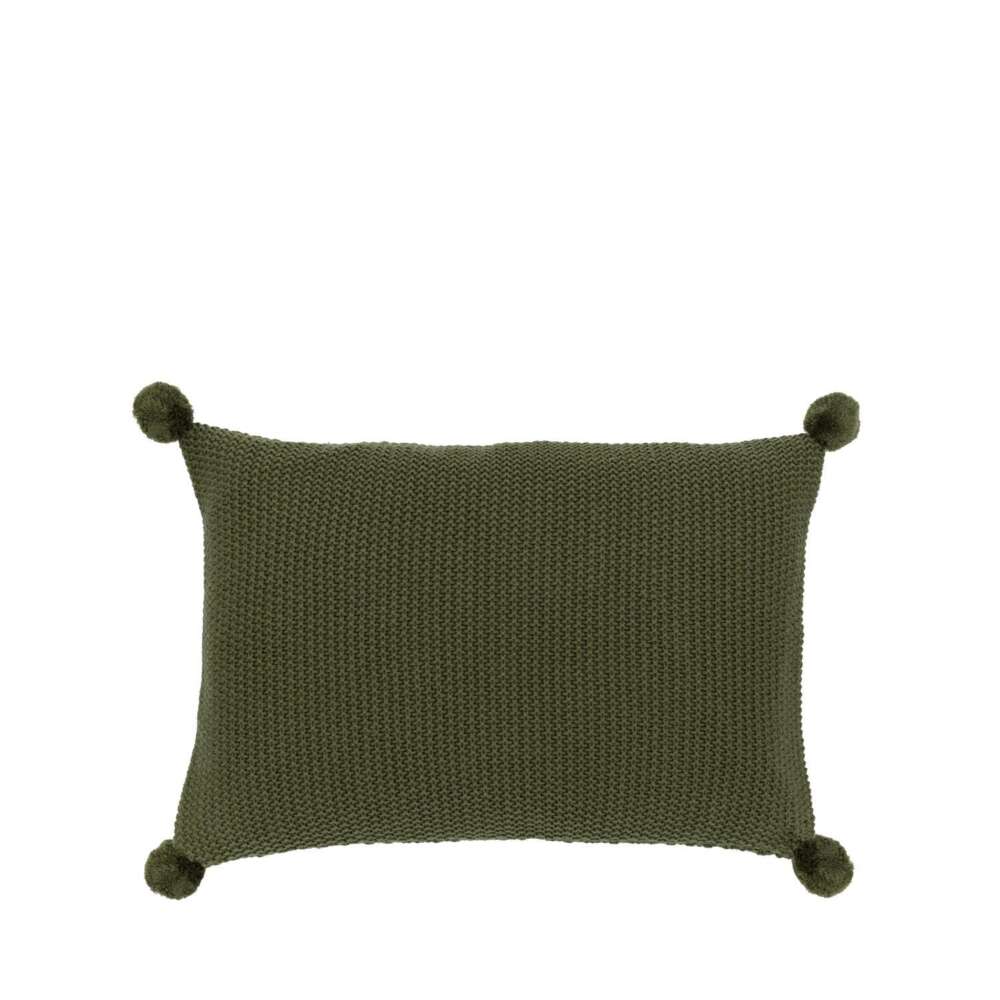 Moss Stitched PomPom Cushion Cover Olive 400x600mm-