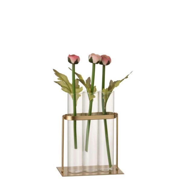 VASE 3 TUBES METAL/GLASS GOLD - Bilde 2