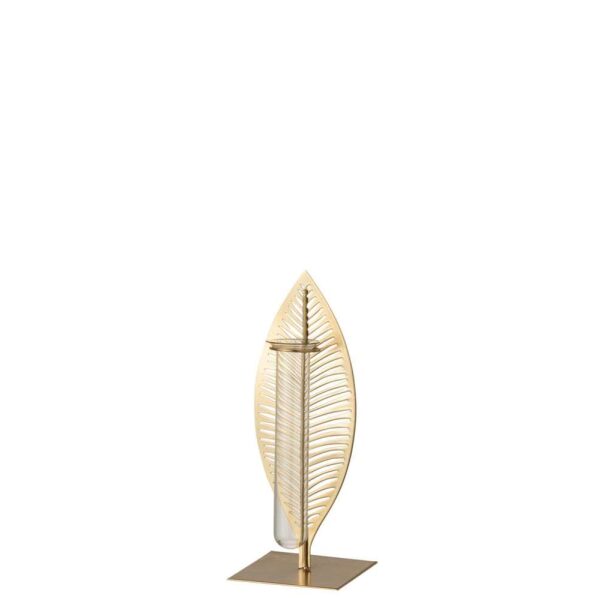 VASE 1 TUBE 1 FEATHER METAL/GLASS GOLD SMALL - Bilde 2