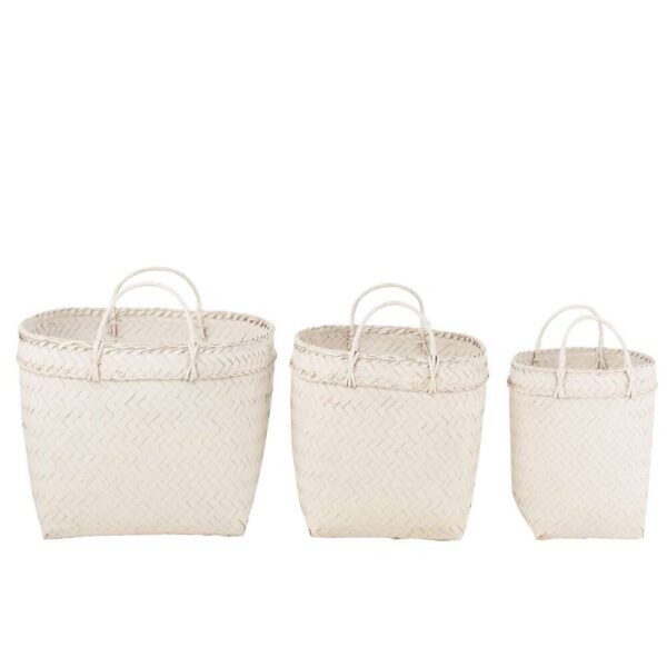 SET OF 3 BASKETS SQUARE RATTAN WHITE - Bilde 2
