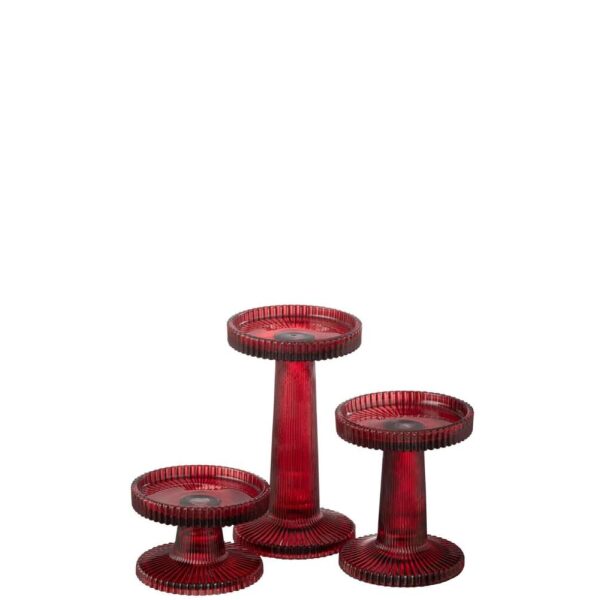 SET OF 3 CANDLE HOLDERS NELLY GLASS CHERRY RED