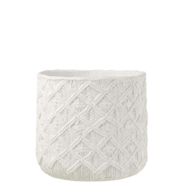 FLOWERPOT CHECKERED CEMENT WHITE LARGE