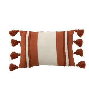 CUSHION STRIPE+TASSEL TEXTILE TERRACOTTA