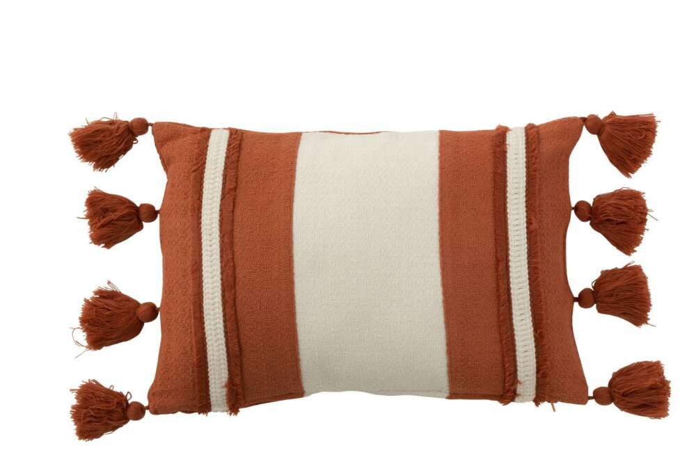 CUSHION STRIPE+TASSEL TEXTILE TERRACOTTA