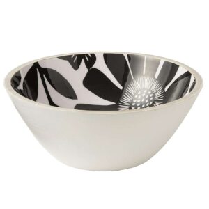 BOWL FLORAL PATTERN MANGO WOOD BLACK/WHITE LARGE