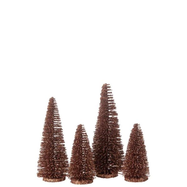 BOX OF 4 CHRISTMAS TREE DECO GLITTERS PLASTIC BROWN