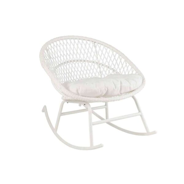 ROCKING CHAIR+CUSHION ZAYO METAL/REED WHITE