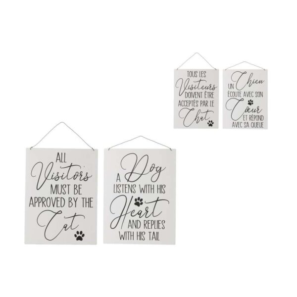 PLACARD TEXTS ENGLISH DOG CAT METAL WHITE/BLACK ASSORTMENT OF 2