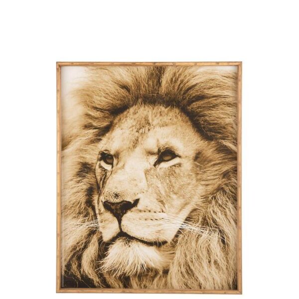 WALL DECORATION LION WOOD/GLASS BROWN