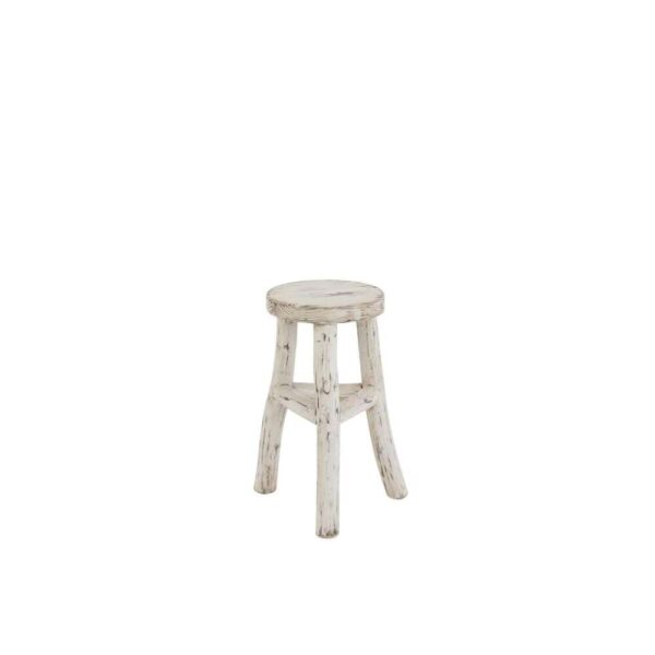 STOOL IBIZA ROUND WOOD WHITE WASH