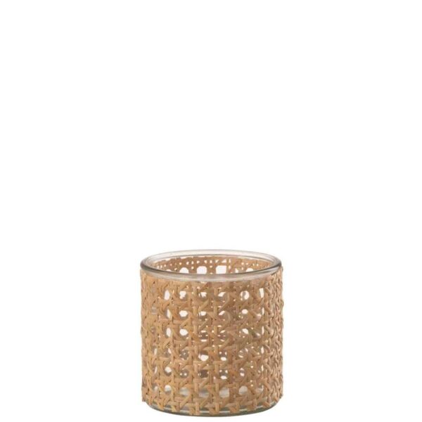 TEALIGHT HOLDER RATTAN GLASS TRANSPARENT SMALL