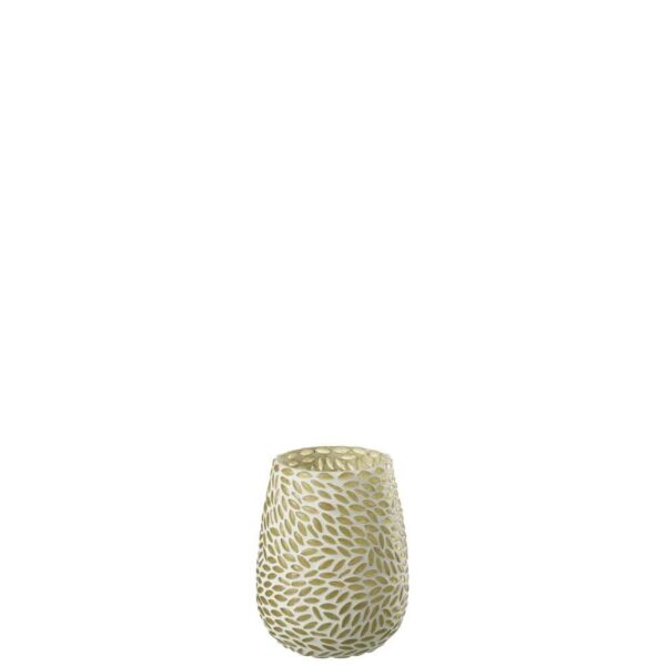 TEALIGHT HOLDER MOSAIC GLASS GREEN/WHITE SMALL