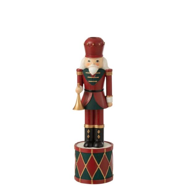 CANDLEHOLDER NUTCRACKER RESIN RED/GREEN LARGE