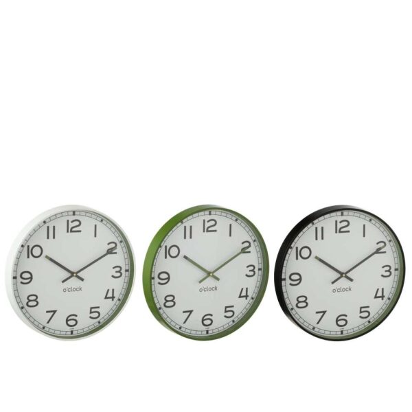 WALL CLOCK ROUND PLASTIC GREEN/WHITE/BLACK LARGE ASSORTMENT OF 3