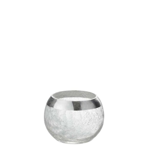 CANDLEHOLDER BALL CRACKLE GLASS TRANSPARENT/SILVER SMALL