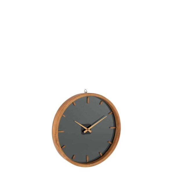 WALL CLOCK ROUND WOOD/GLASS BROWN/BLACK SMALL
