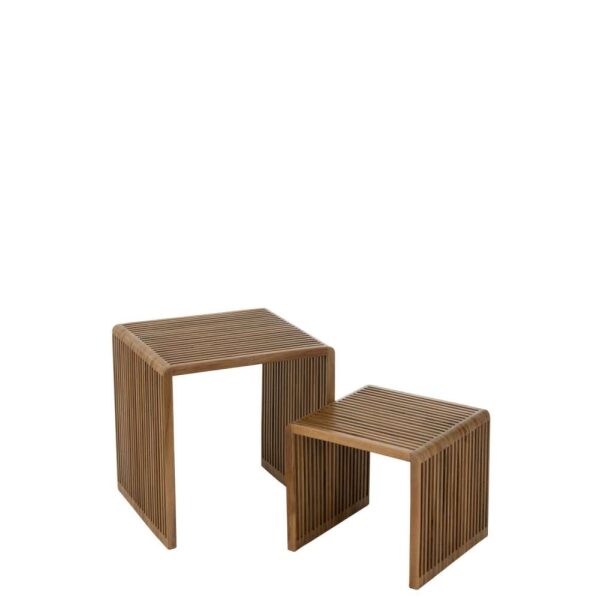 SET OF 2 COFFEE TABLES CUBIC RECYCLE TEAK NATURAL