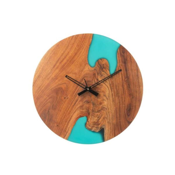 WALL CLOCK MODERN ACACIA WOOD/RESIN NATURAL/BLUE