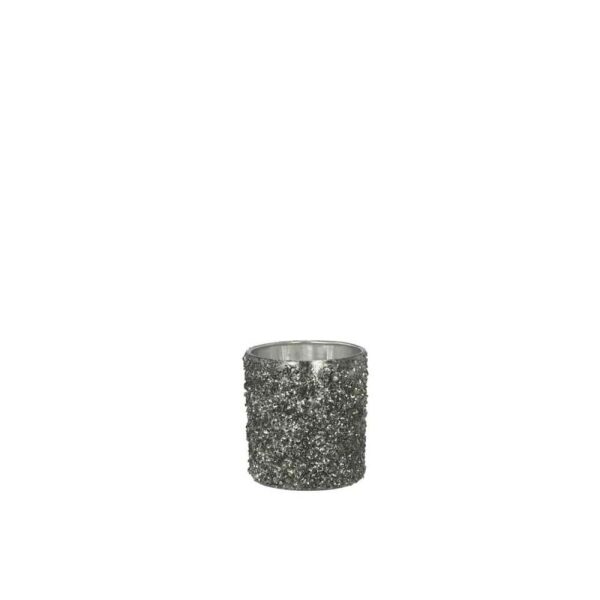 TEALIGHT HOLDER GLITTER GLASS SMOKEY GREY SMALL