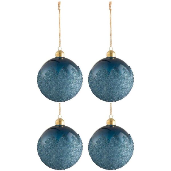 BOX OF 4 CHRISTMAS BAUBLES SUGAR GLASS MATTE BLUE MEDIUM