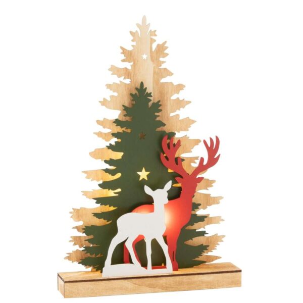 DECO WINTER LED DEER TREE WOOD MIX