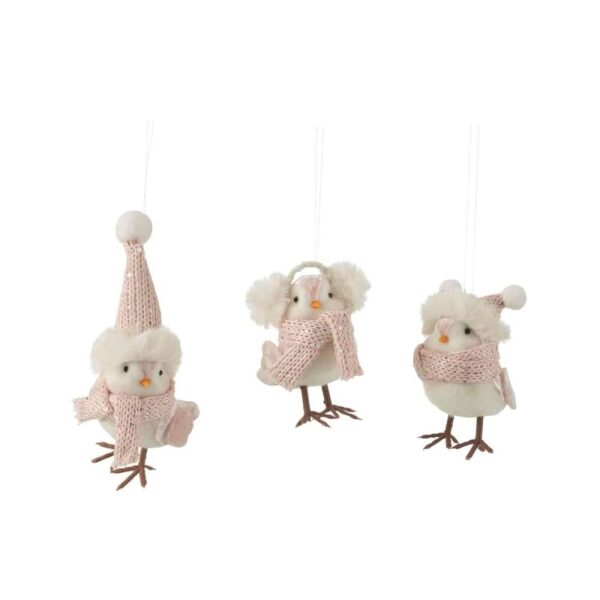 BIRD HANGING TEXTILE WHITE/LIGHT PINK ASSORTMENT OF 3