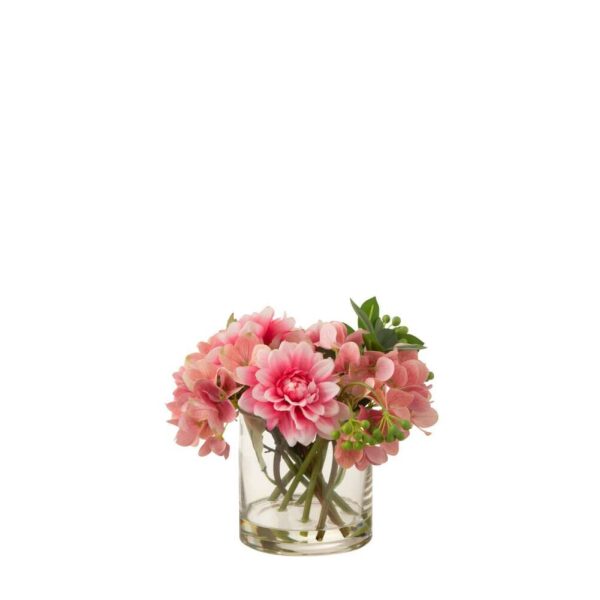 DAHLIA HYDRANGEA IN VASE PLASTIC/GLASS PINK