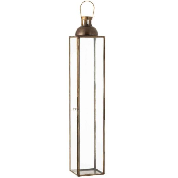 LANTERN SQUARE HIGH ANTIQUE GLASS/IRON BRONZE LARGE