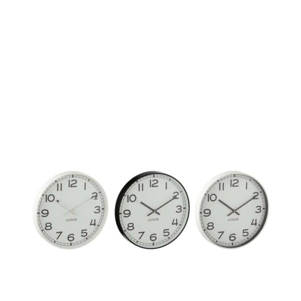 WALL CLOCK ROUND PLASTIC WHITE/BLACK SMALL ASSORTMENT OF 3