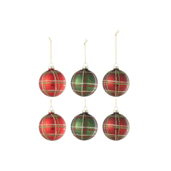 BOX OF 6 CHRISTMAS BAUBLE 2+2+2 CHECKERED SEQUINS RED/GREEN SMALL