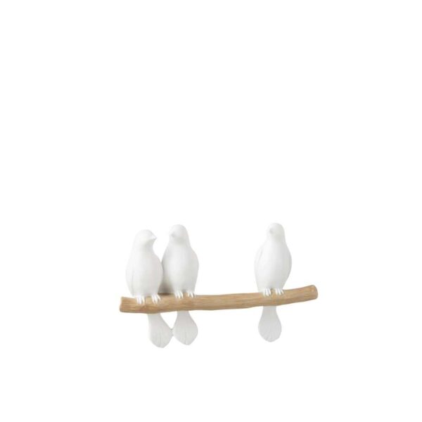 3 BIRDS ON BRANCH POLYRESIN WHITE/NATURAL