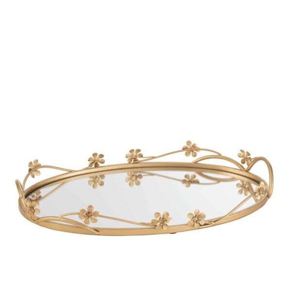 TRAY MIRROIR OVAL FLOWERS GOLD LARGE