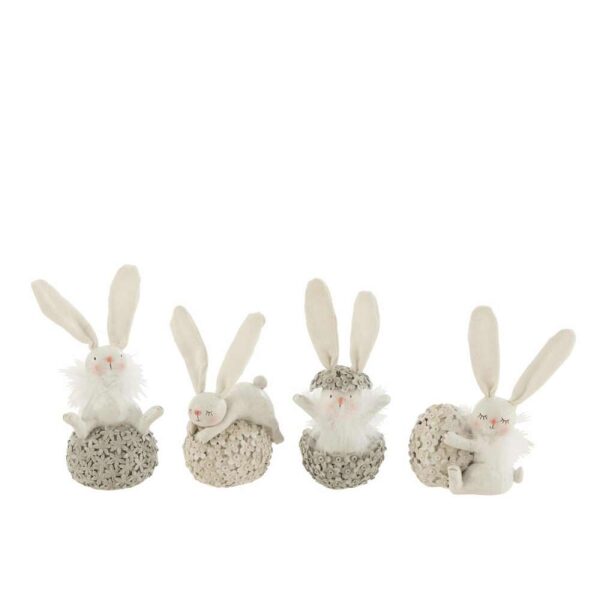 RABBIT WITH EGG POLY WHITE/GREY SMALL ASSORTMENT OF 4
