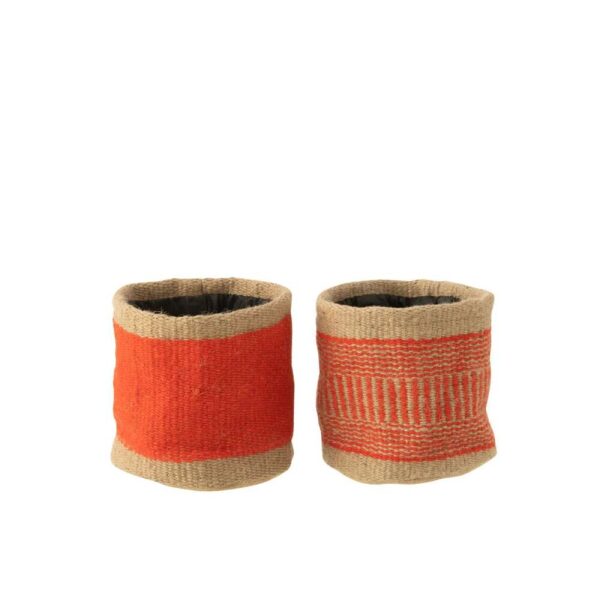 BASKET ROUND+BAND JUTE NATURAL/ORANGE MEDIUM ASSORTMENT OF 2