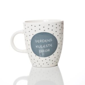 Kaffekopp, lite krus med tekst -Verdens Kuleste Bror - ca 7X8 cm
