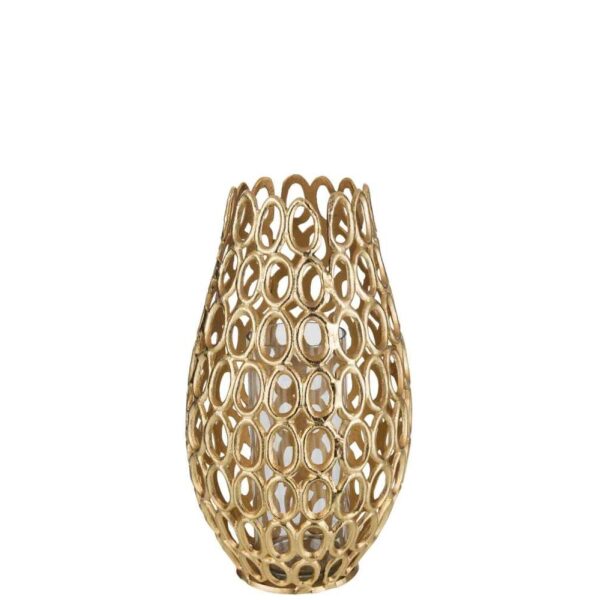 TEALIGHT HOLDER EVA RINGS ALUMINIUM GOLD LARGE