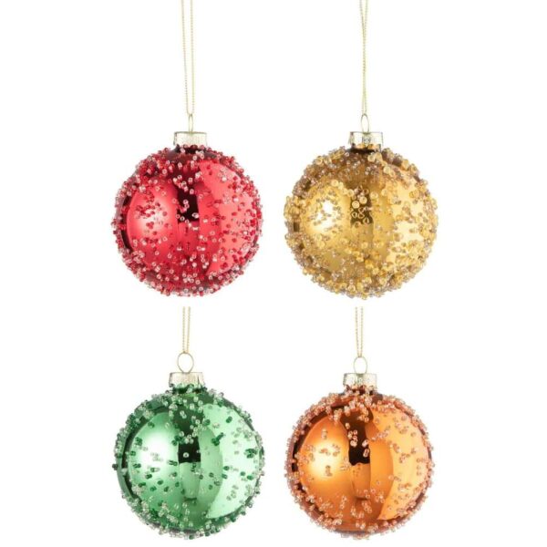 BOX OF 12 CHRISTMAS BAUBLES 3+3+3+3 PEARLS GLASS GOLD/RED/ORANGE/GREEN SMALL