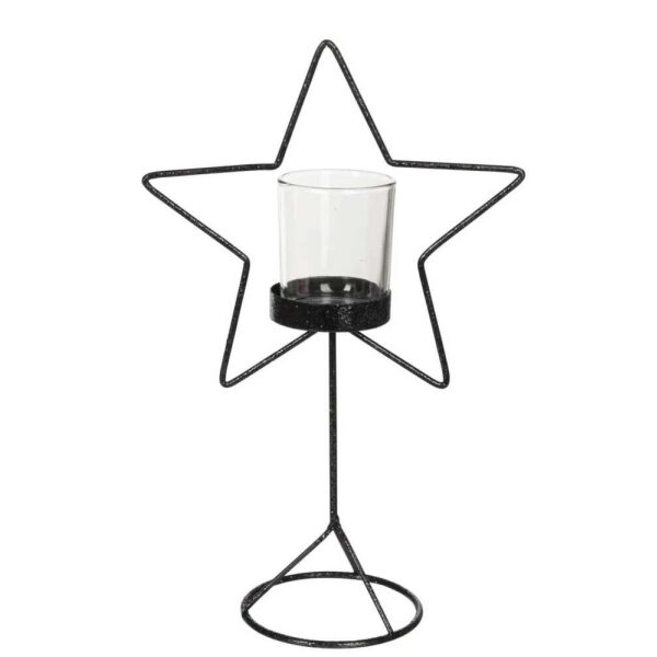 TEALIGHT HOLDER STAR GLITTER METAL BLACK SMALL