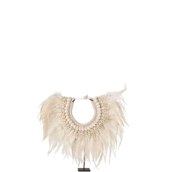 NECKLACE+STAND DORA SHELLS/FEATHERS WHITE SMALL
