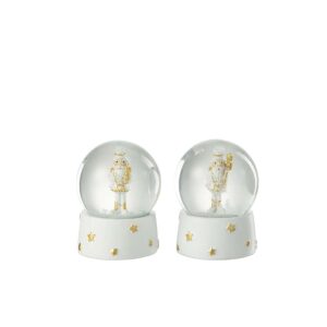 SNOWGLOBE NUTCRACKER RESIN WHITE/GOLD SMALL ASSORTMENT OF 2