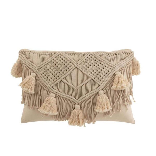 CUSHION POMPOM MACRAME RECTANGLE COTTON BEIGE