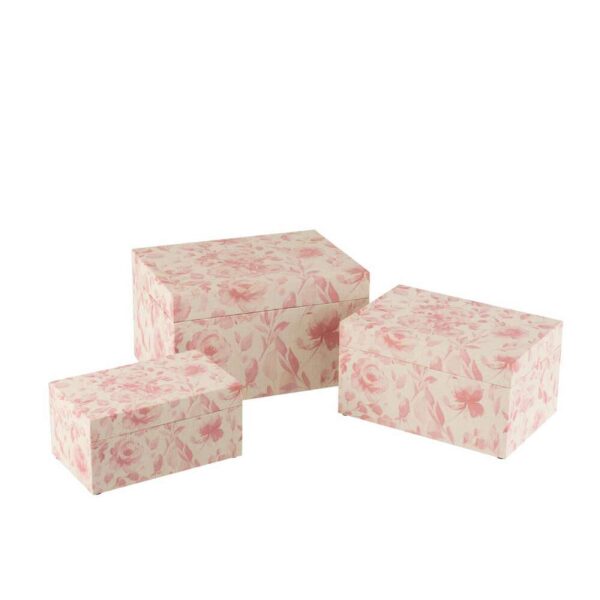 SET OF THREE BOXES ROSES MDF WHITE/PINK
